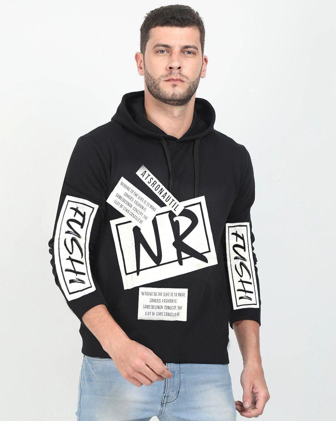 Men's Cotton Blend Printed Full Sleeves Mens Hooded Neck T-Shirt