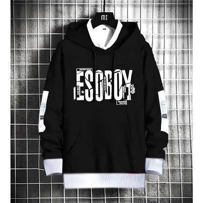 Men's Fleece Printed Full Sleeves Mens Hoodie- Black