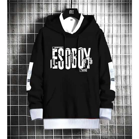 Men's Fleece Printed Full Sleeves Mens Hoodie- Black