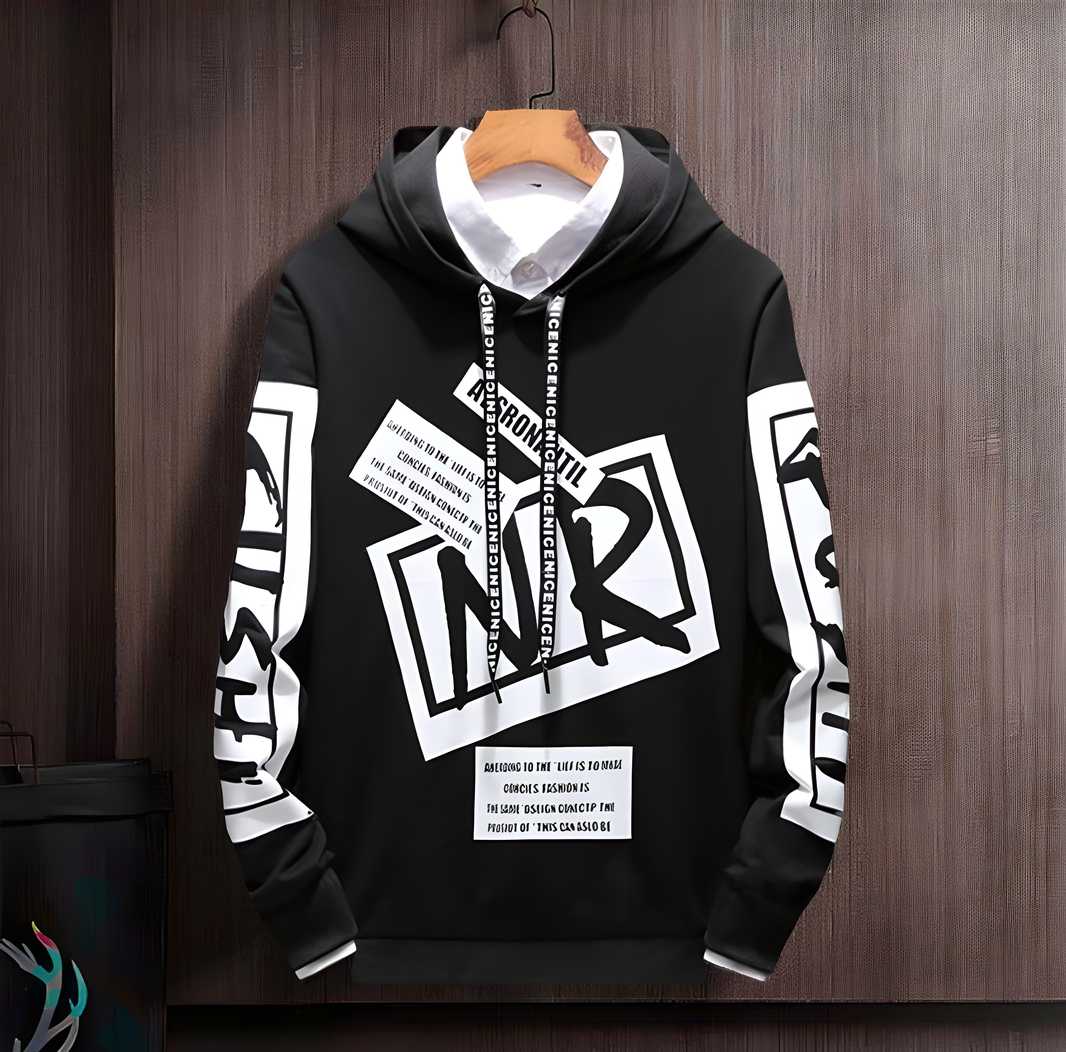 Men's Cotton Blend Printed Full Sleeves Mens Hooded Neck T-Shirt