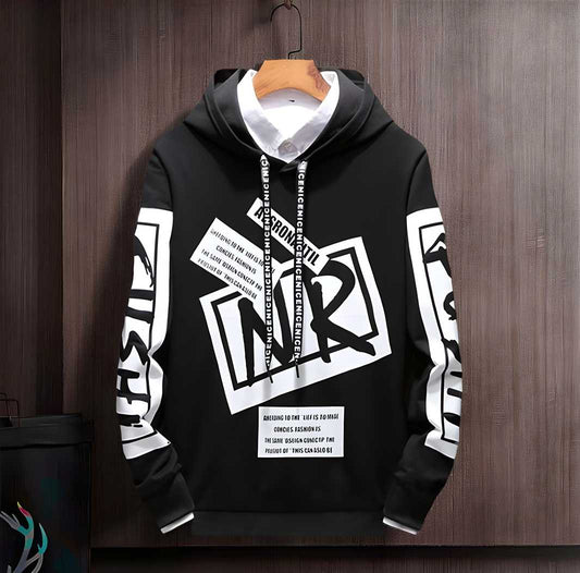 Men's Cotton Blend Printed Full Sleeves Mens Hooded Neck T-Shirt
