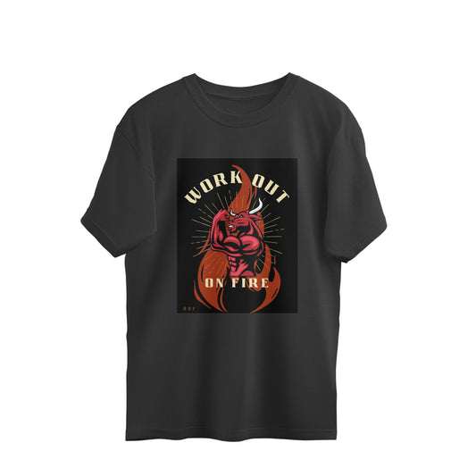 Workout on fire- Mens cotton premium oversized T-shirts